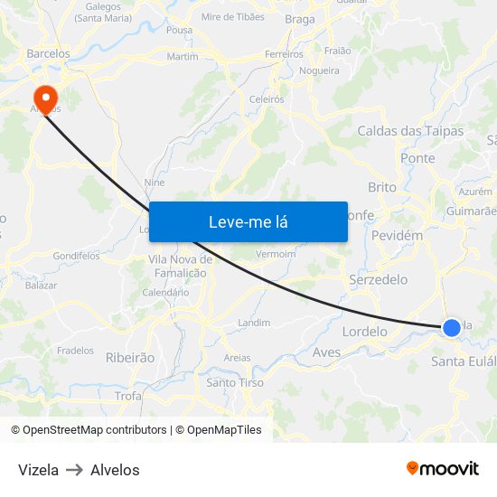 Vizela to Alvelos map