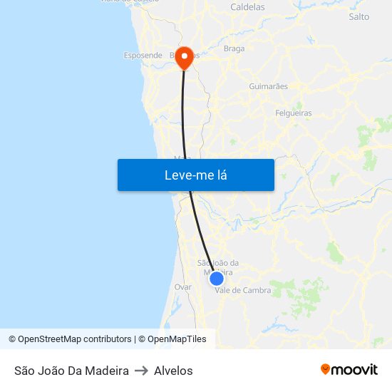 São João Da Madeira to Alvelos map