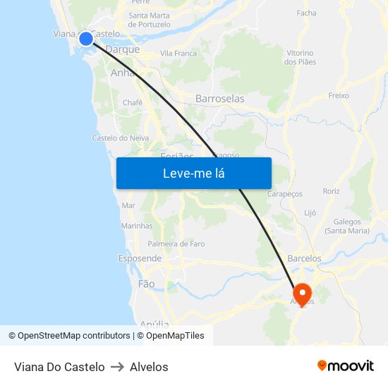 Viana Do Castelo to Alvelos map