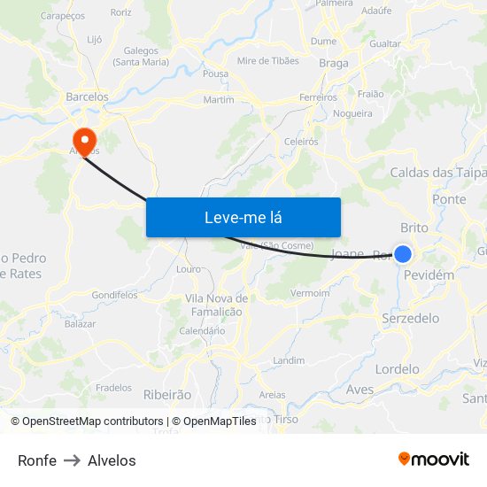 Ronfe to Alvelos map