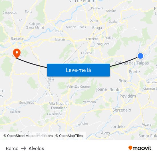 Barco to Alvelos map