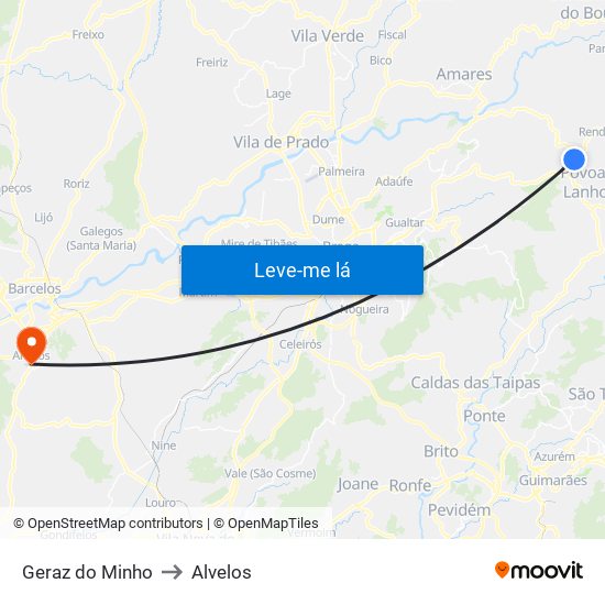 Geraz do Minho to Alvelos map