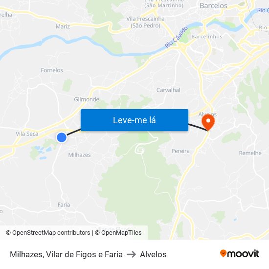 Milhazes, Vilar de Figos e Faria to Alvelos map