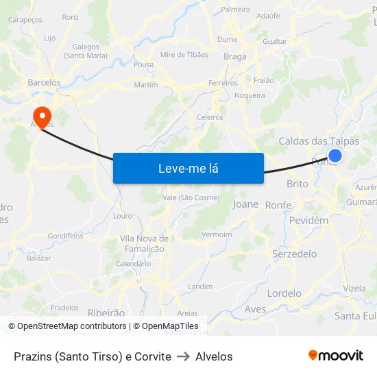 Prazins (Santo Tirso) e Corvite to Alvelos map