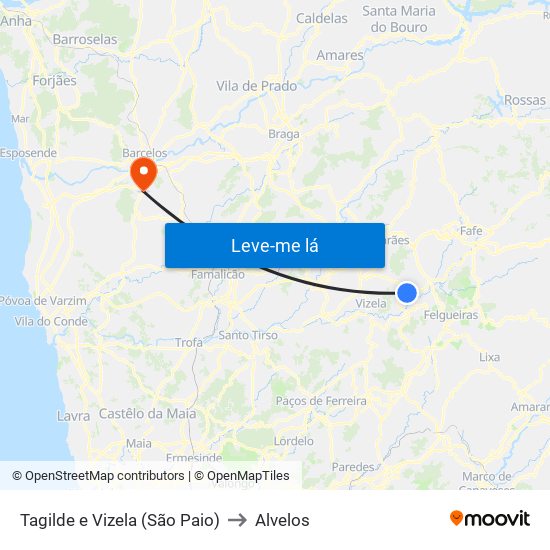 Tagilde e Vizela (São Paio) to Alvelos map