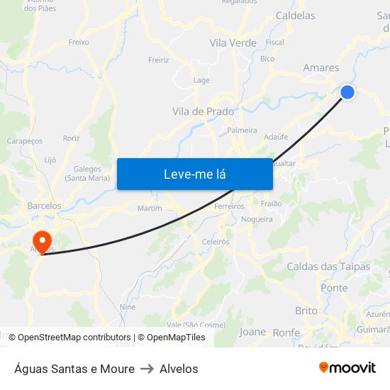 Águas Santas e Moure to Alvelos map