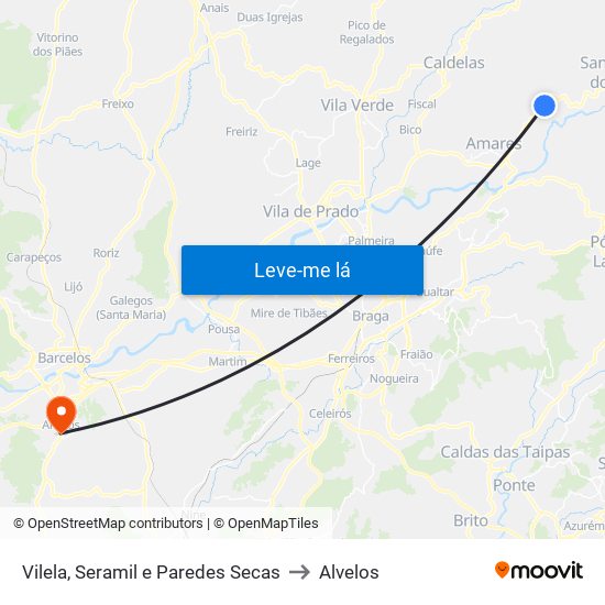 Vilela, Seramil e Paredes Secas to Alvelos map