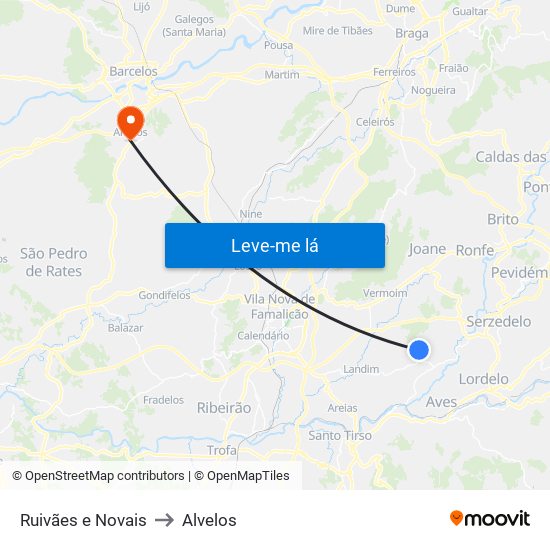 Ruivães e Novais to Alvelos map