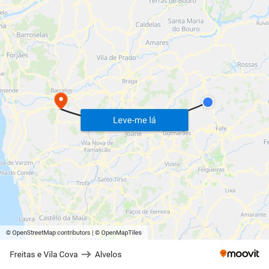 Freitas e Vila Cova to Alvelos map