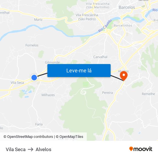 Vila Seca to Alvelos map