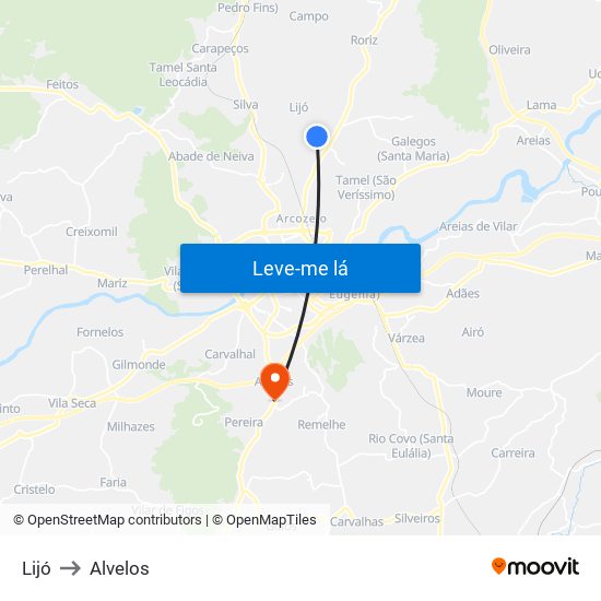 Lijó to Alvelos map