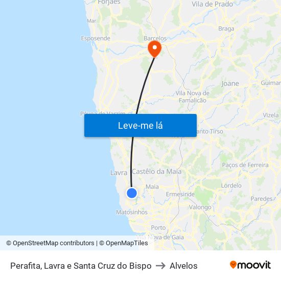 Perafita, Lavra e Santa Cruz do Bispo to Alvelos map