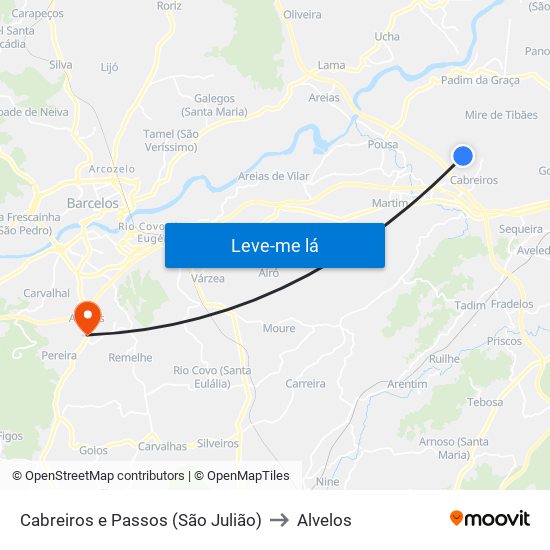 Cabreiros e Passos (São Julião) to Alvelos map