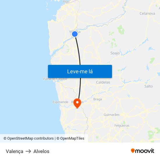 Valença to Alvelos map