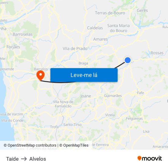 Taíde to Alvelos map