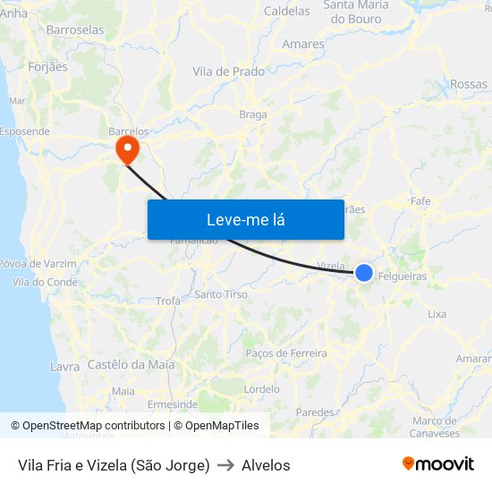 Vila Fria e Vizela (São Jorge) to Alvelos map