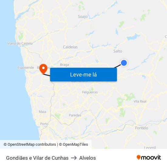 Gondiães e Vilar de Cunhas to Alvelos map