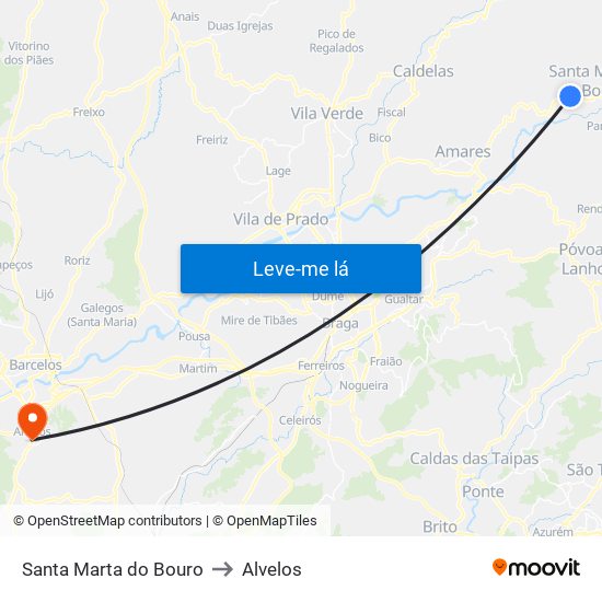 Santa Marta do Bouro to Alvelos map