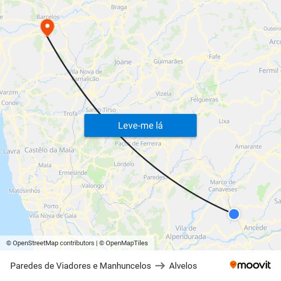 Paredes de Viadores e Manhuncelos to Alvelos map