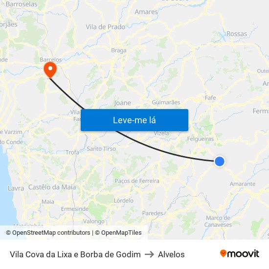 Vila Cova da Lixa e Borba de Godim to Alvelos map