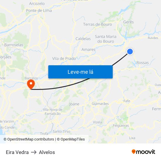 Eira Vedra to Alvelos map