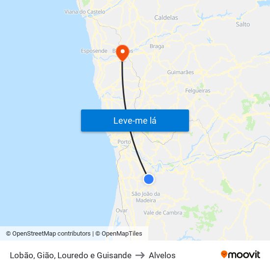 Lobão, Gião, Louredo e Guisande to Alvelos map
