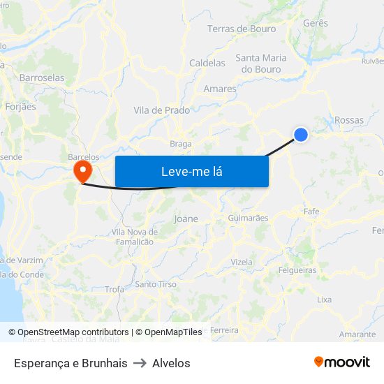 Esperança e Brunhais to Alvelos map