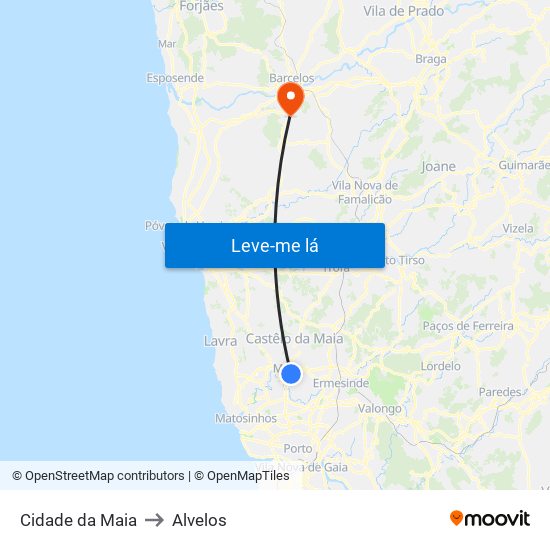 Cidade da Maia to Alvelos map