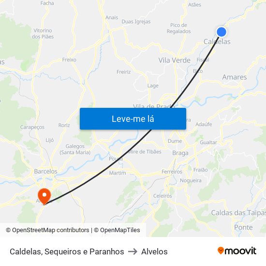 Caldelas, Sequeiros e Paranhos to Alvelos map