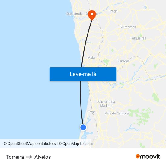 Torreira to Alvelos map