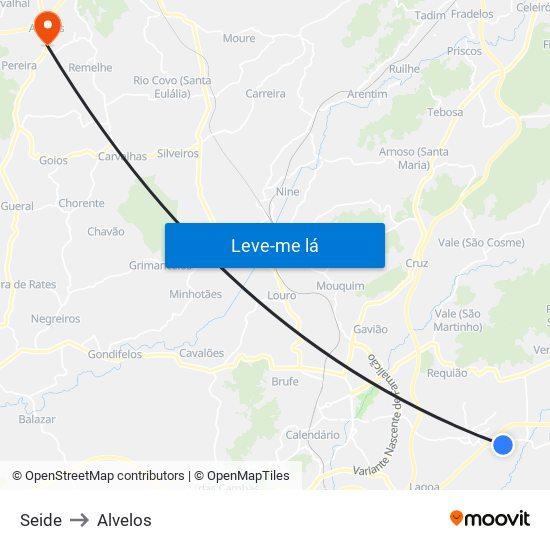 Seide to Alvelos map
