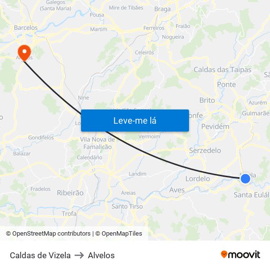 Caldas de Vizela to Alvelos map