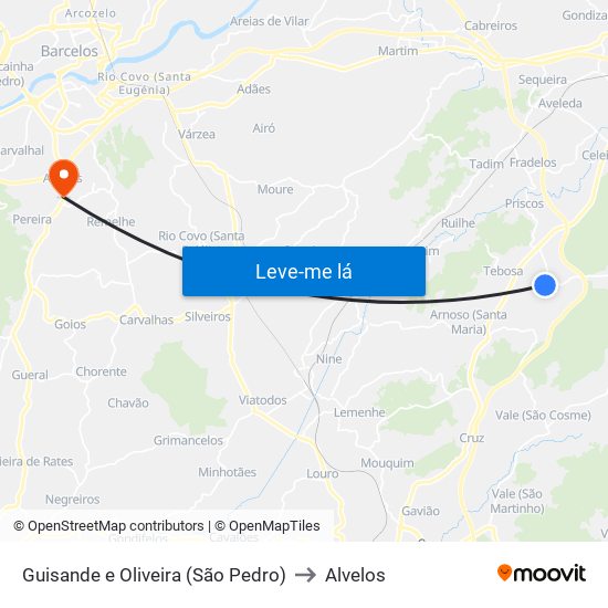 Guisande e Oliveira (São Pedro) to Alvelos map
