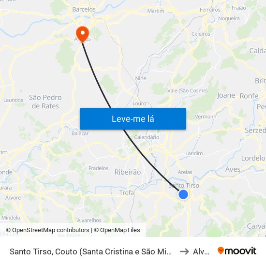 Santo Tirso, Couto (Santa Cristina e São Miguel) e Burgães to Alvelos map
