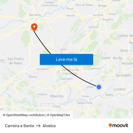 Carreira e Bente to Alvelos map