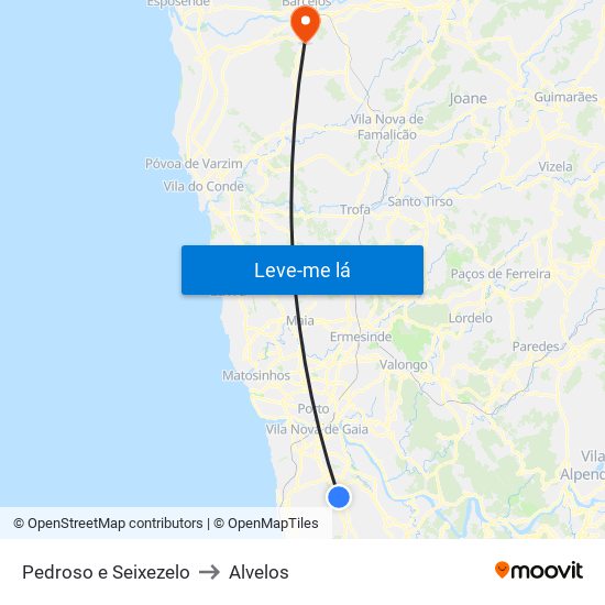 Pedroso e Seixezelo to Alvelos map