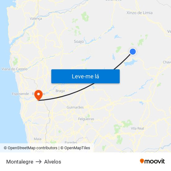 Montalegre to Alvelos map