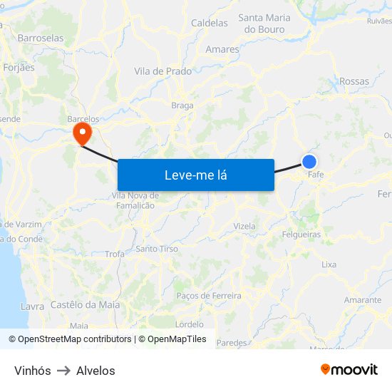 Vinhós to Alvelos map