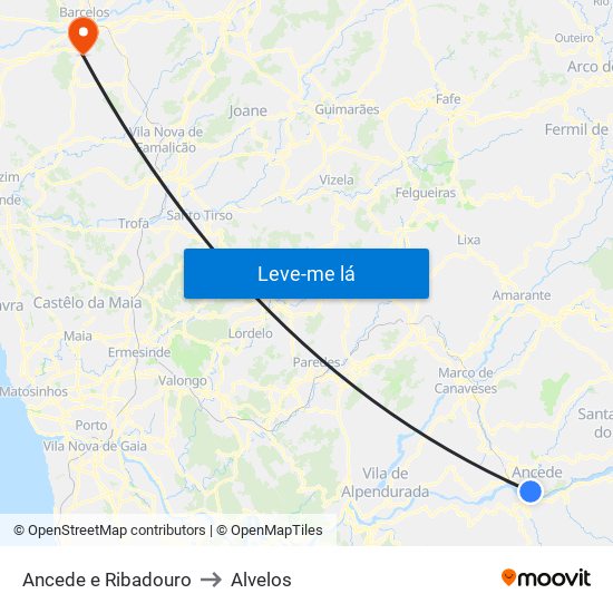Ancede e Ribadouro to Alvelos map