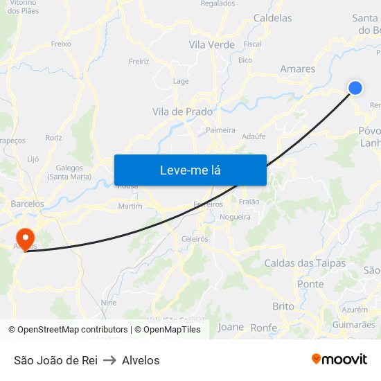 São João de Rei to Alvelos map
