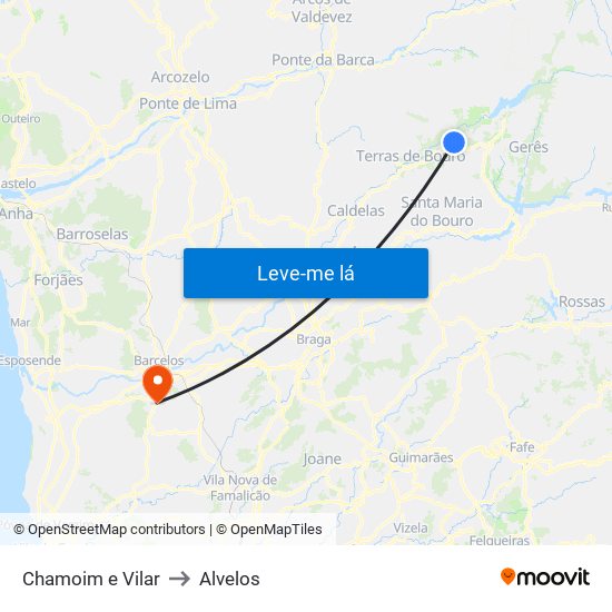 Chamoim e Vilar to Alvelos map