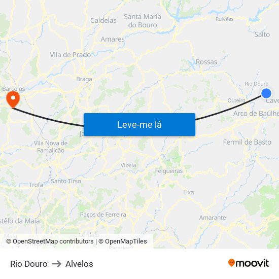 Rio Douro to Alvelos map