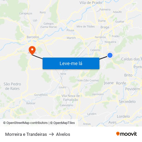 Morreira e Trandeiras to Alvelos map