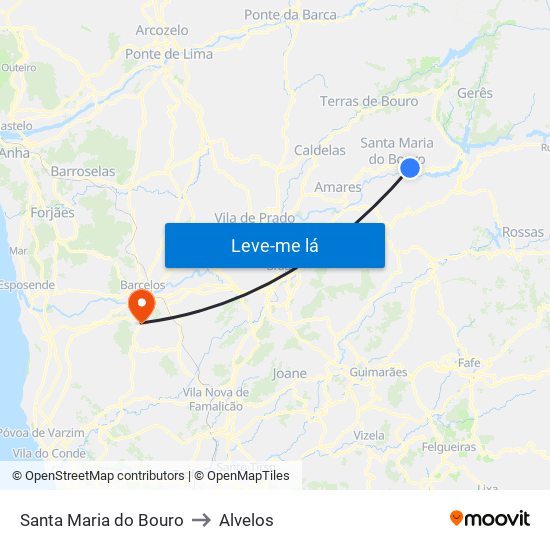 Santa Maria do Bouro to Alvelos map