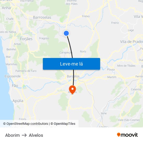 Aborim to Alvelos map