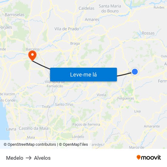 Medelo to Alvelos map