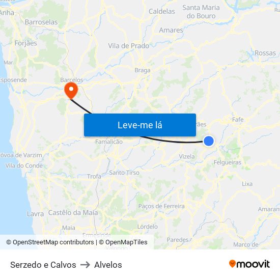 Serzedo e Calvos to Alvelos map