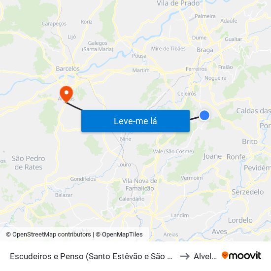 Escudeiros e Penso (Santo Estêvão e São Vicente) to Alvelos map