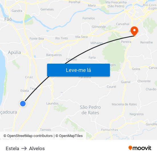 Estela to Alvelos map