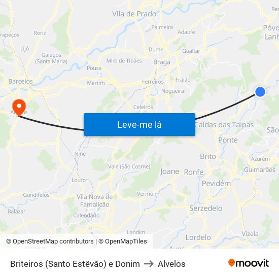 Briteiros (Santo Estêvão) e Donim to Alvelos map